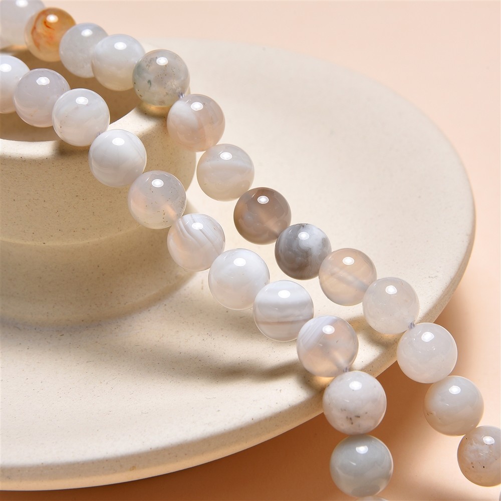 String Beads, Agate (white, gray, cream), 08 - 09mm | Marco Schreier