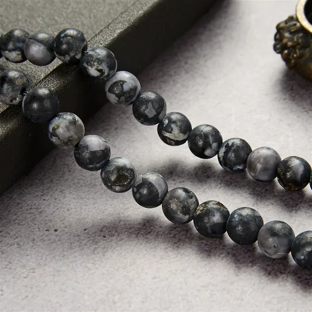 Strang Kugeln, Gabbro (Mystic Merlinite), matt, 12mm (38cm) | Marco Schreier