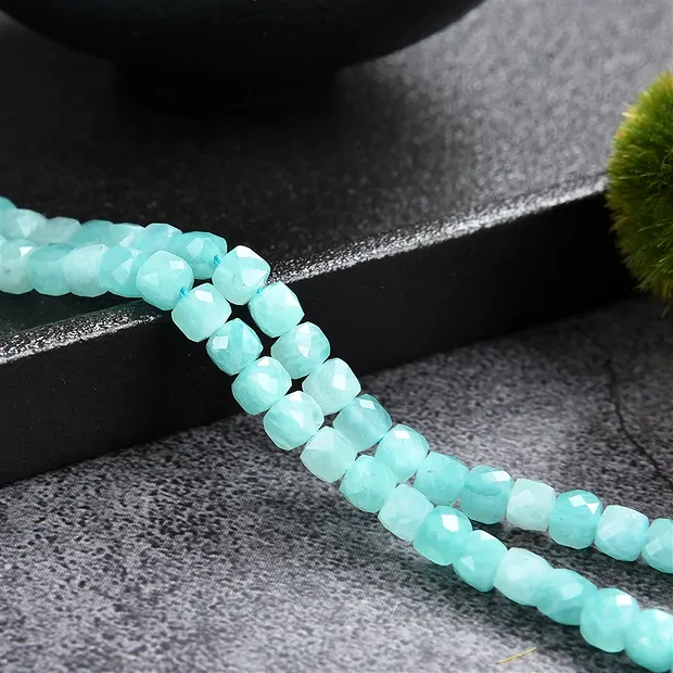 Strand cube, Amazonite, faceted, 04mm (39cm) | wholesaler gems & healing stones