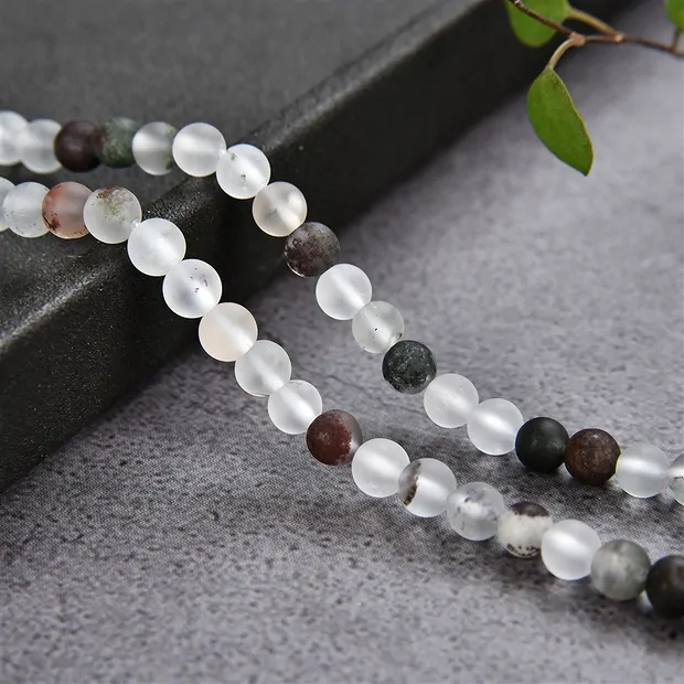 String Beads, Inclusive Quartz, matt, 04mm | wholesaler gems & healing stones