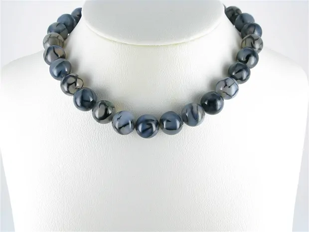 Strang Kugeln, Achat (Schlangenachat) schwarz (gef.), 14mm | Marco Schreier