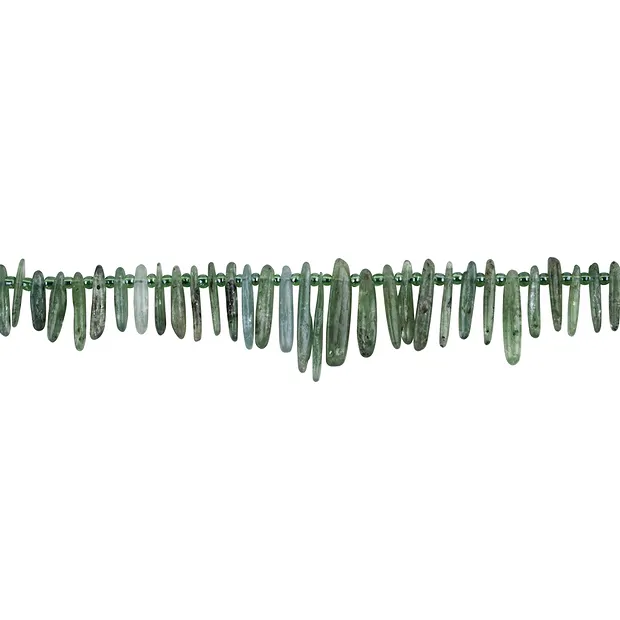 Stringed beads "Tooth", Kyanite (green), 02-03 x 08-25mm, gradient | Marco Schreier