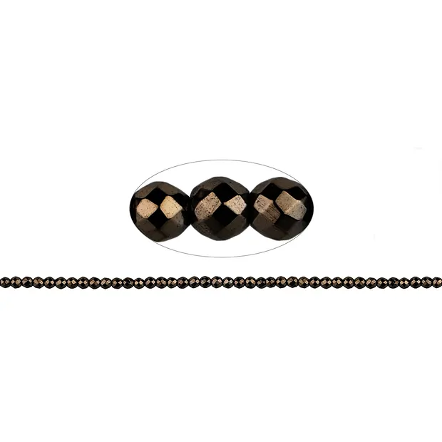String Beads, hematin coffee (dyed), faceted, 02mm | Marco Schreier