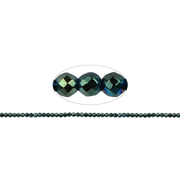 String Beads, Hematine blue-green (dyed), faceted, 02mm | Marco Schreier