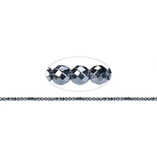 String Beads, hematin silver (dyed), faceted, 03mm | Marco Schreier