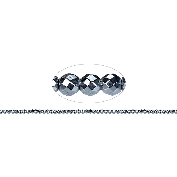 String Beads, hematin silver (dyed), faceted, 03mm | Marco Schreier