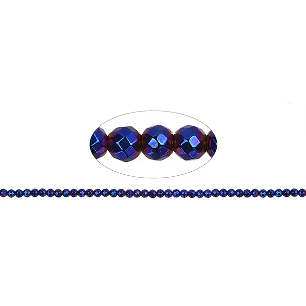 Rang de collier boules, hématite bleue (teintée), facettes, 03mm | Marco Schreier