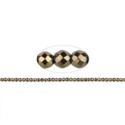 144210104825 Strang Kugeln, Hämatin gold (gef.), facettiert, 03mm | Marco Schreier