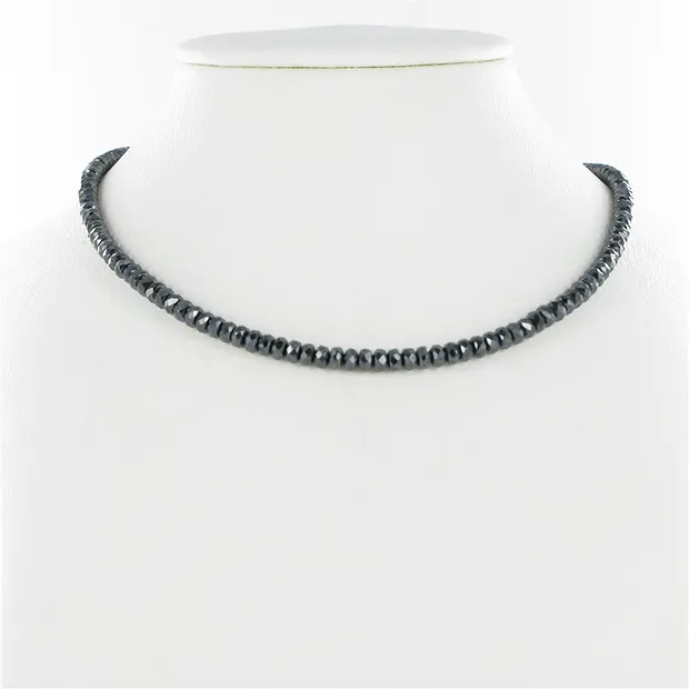 Strand button, hematin, faceted, 04mm (39cm) | wholesaler gems & healing stones