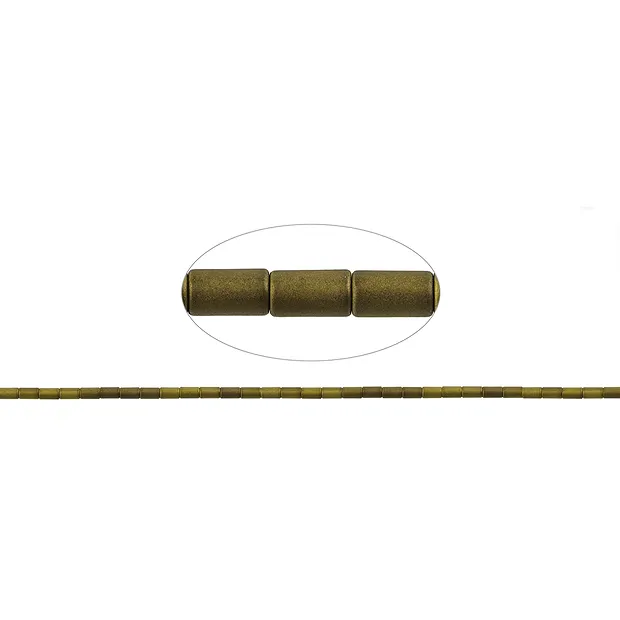 Stringed beads cylinder, hematin gold (dyed) matt, 05 x 03mm | Marco Schreier