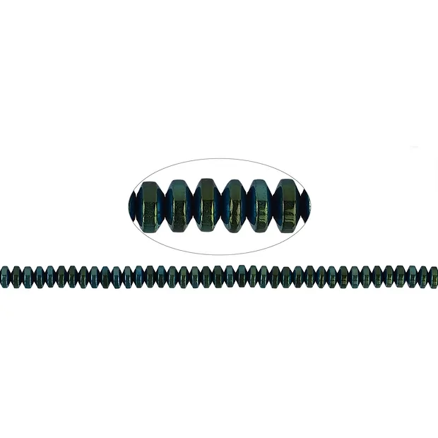 Botón de filamento, hematina azul-verde (teñido), 02 x 04mm | Marco Schreier