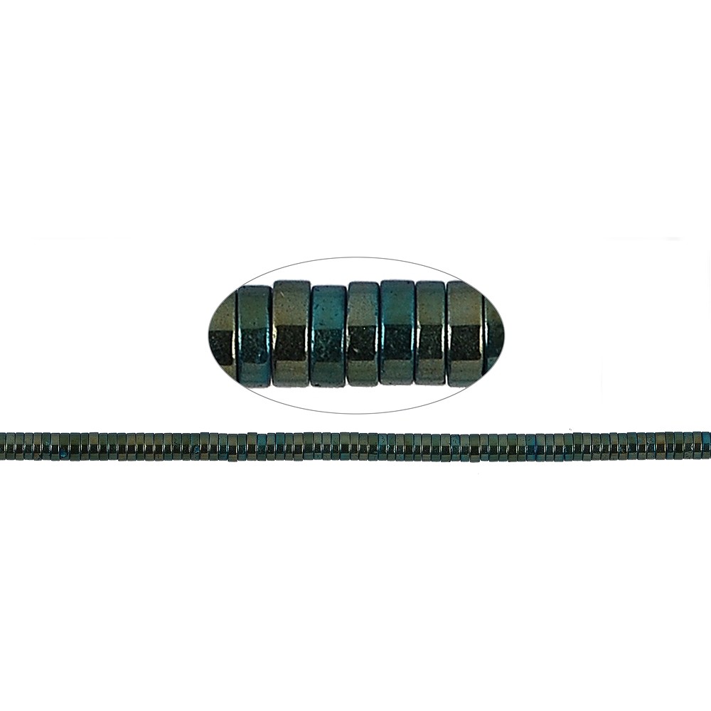 Rang de collier (Heisihi), hématite bleu-vert (teintée), 01 x 03mm | Marco Schreier