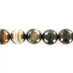 144230102820 Rang de collier boules, Agate brune (teintée), à facettes, 20mm | Marco Schreier