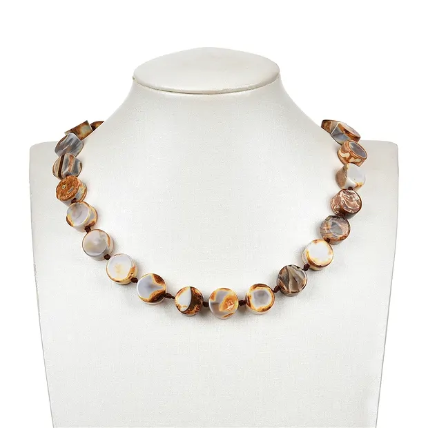 Collar de monedas y discos, jaspe (jaspe policromo/agata), 14mm (39cm) | Marco Schreier