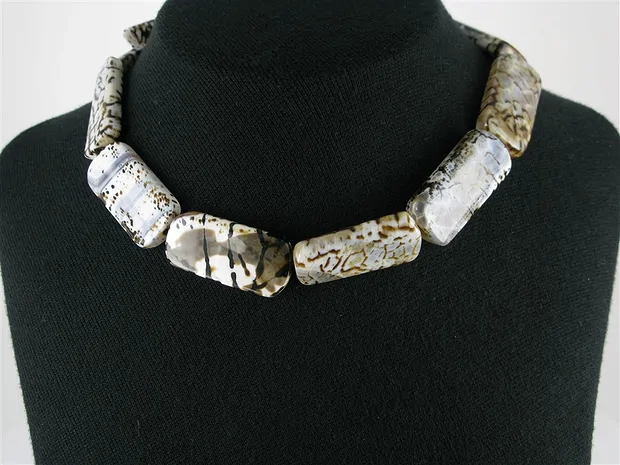 Strand rectangle, Agate (savannah agate) brown (dyed), 40 x 20mm | Marco Schreier