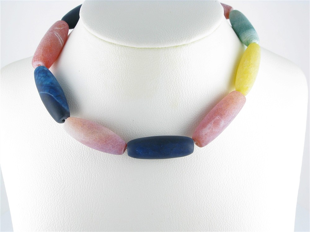 Rang de collier, Agate (serpentine) multicolore (teintée), mat, 40x14mm | Marco Schreier