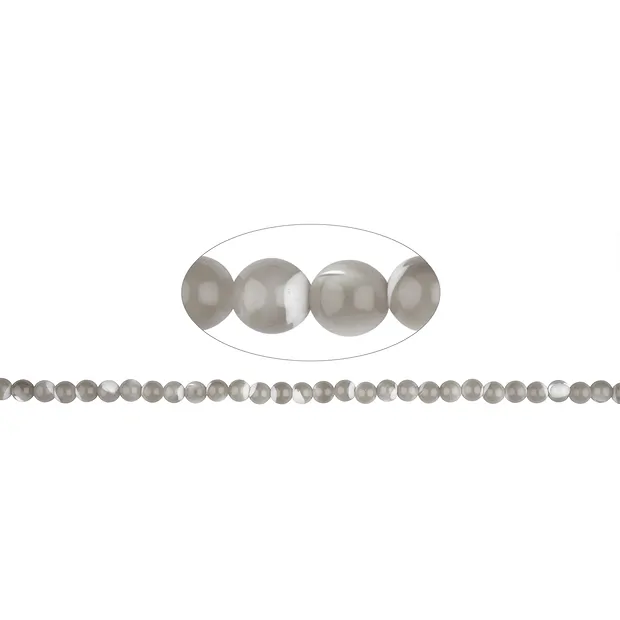 Strang Kugeln, Perlmutt (grau/weiß), 06mm | GH Edelsteine, Heilsteine & Schmuck