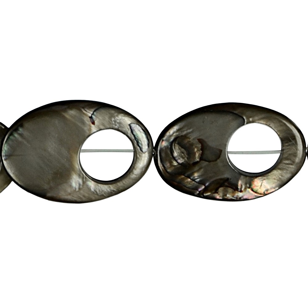 Strand Mother of Pearl silver dark (dyed), "fish eye", 30 x 20mm | Marco Schreier