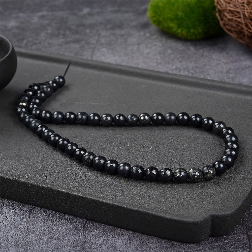 Strang Kugeln, Pyrit in Schiefer, 08mm | Edelsteine, Heilsteine & Schmuck-Handel