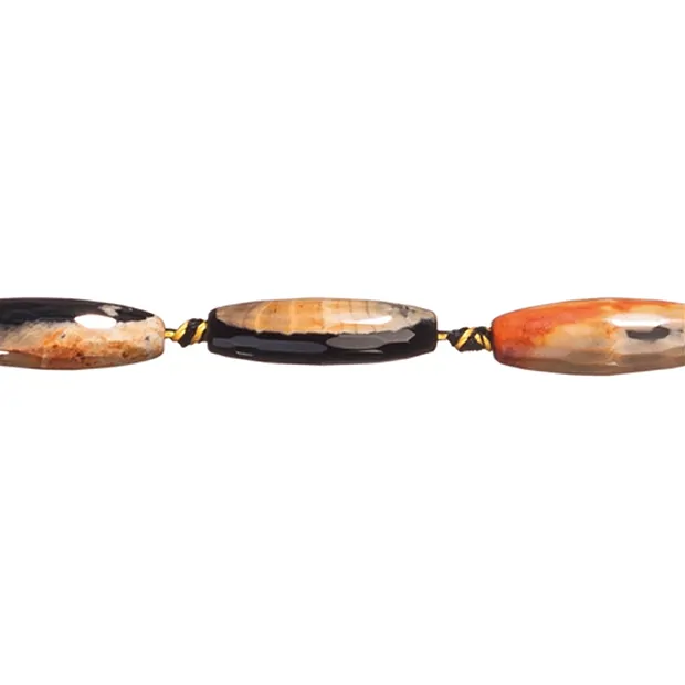 Strand spindle, Agate (Sunset) orange (dyed), faceted, 30 x 10mm | Marco Schreier