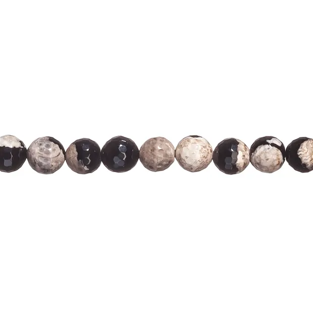 Rang de collier boules, Agate (Moonlight) crème-noir (teintée), facettes, 12mm | Marco Schreier