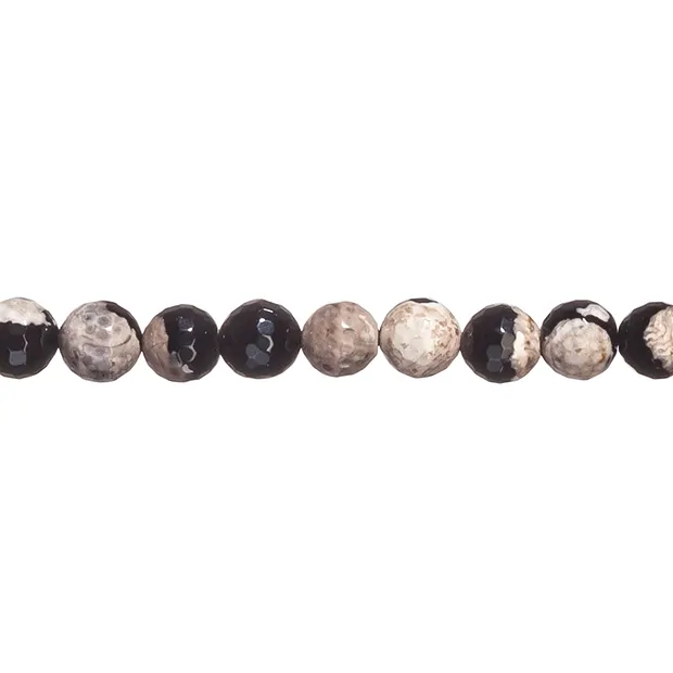 Rang de collier boules, Agate grise-noire (teintée), à facettes, 16mm | Marco Schreier