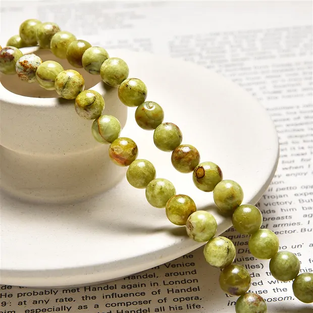 Rang de collier boules, opale (opale pistache B, claire), 08 mm (39cm) | Marco Schreier