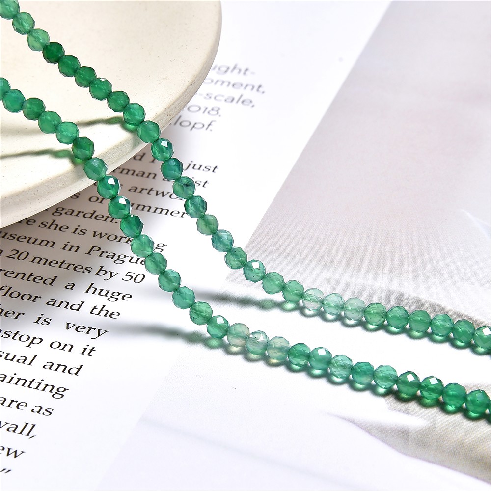 String Beads, Agate (green), faceted, 03mm faceted (39cm) | Marco Schreier