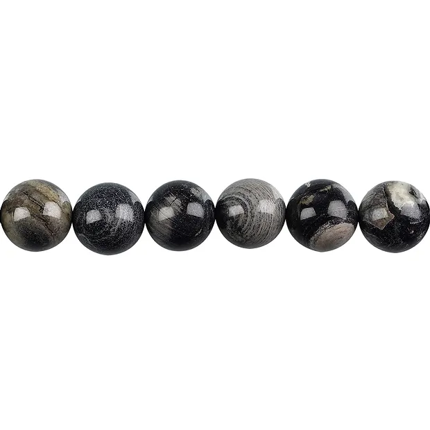 String Beads, Jasper (silver stripes), 12mm | wholesaler gems & healing stones