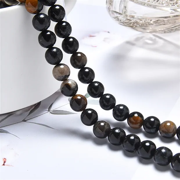 String Beads, Petrified Wood (black), 08mm | wholesaler gems & healing stones