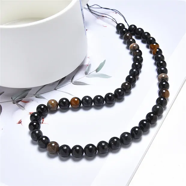 String Beads, Petrified Wood (black), 08mm | wholesaler gems & healing stones