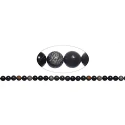 144740100722 Strang Kugeln, versteinertes Holz (schwarz), 08mm  | Marco Schreier