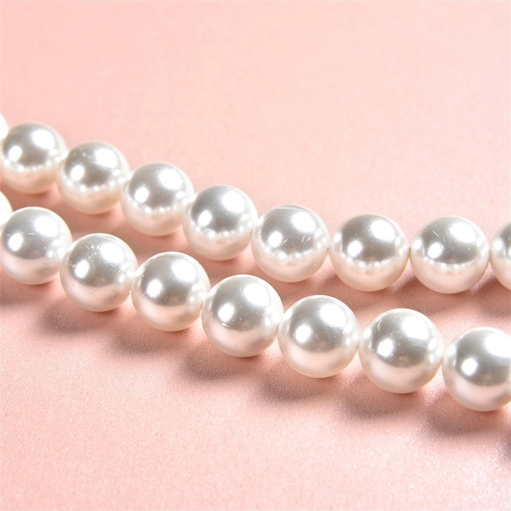 Rang de colliers boules, perles de coquillage blanches, 10mm | Marco Schreier