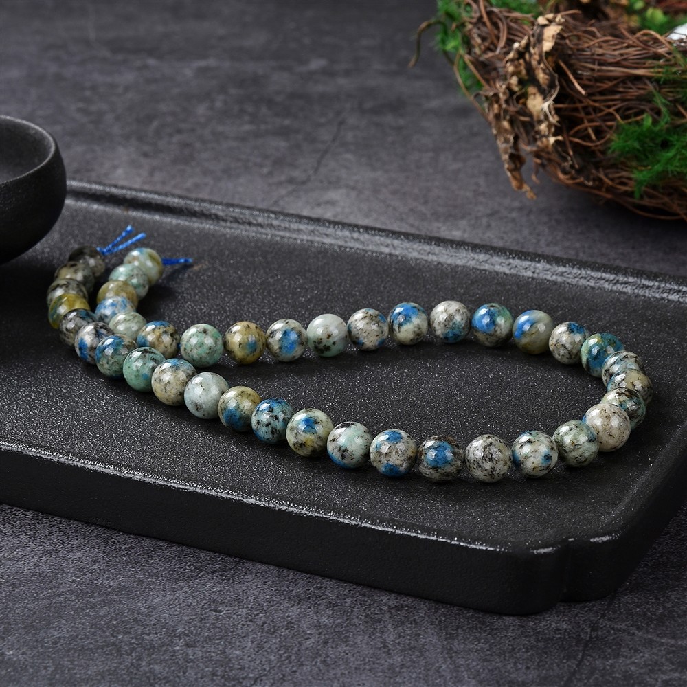 String Beads, K2 (Azurite in Gneiss), 10mm | wholesaler gems & healing stones
