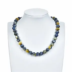 Rang de collier boules, Oeil-de-tigre (blanc, jaune, bleu), 10mm (39cm) | Marco Schreier
