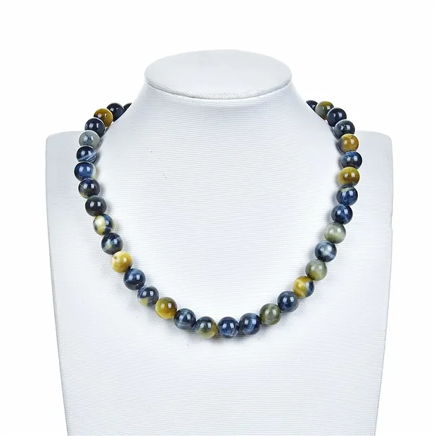 Rang de collier boules, Oeil-de-tigre (blanc, jaune, bleu), 10mm (39cm) | Marco Schreier