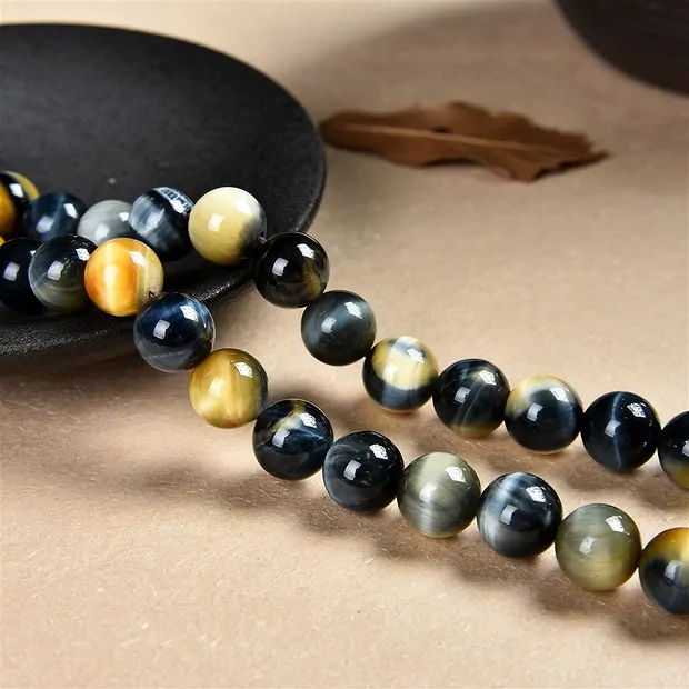 String Beads, Tiger's Eye (white, yellow, blue), 10mm (39cm) | Marco Schreier