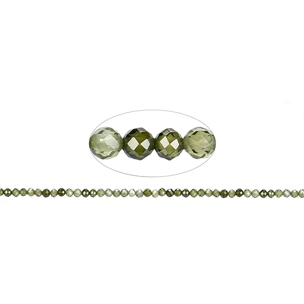Cuentas de piedras preciosas, Circonia cúbica verde (sint.), facetada, 03mm (38cm) | Marco Schreier