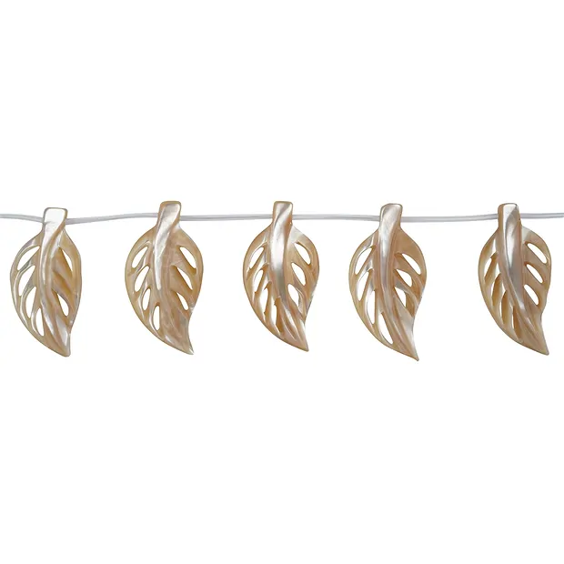 Rang de colliers feuilles, nacre (jaune brun), 20 x 40mm | Marco Schreier