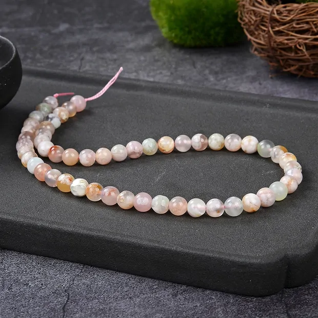 String Beads, Cherry Blossom Agate, 08mm (39cm) | gems, healing stones & jewelry