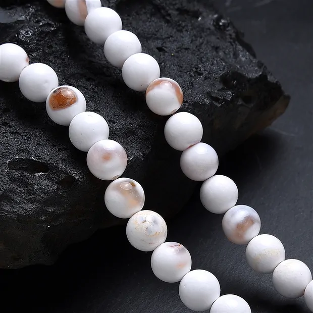 Rang de collier boules, Agate (Agate (blanche) de Mongolie), 08mm (38cm) | Marco Schreier