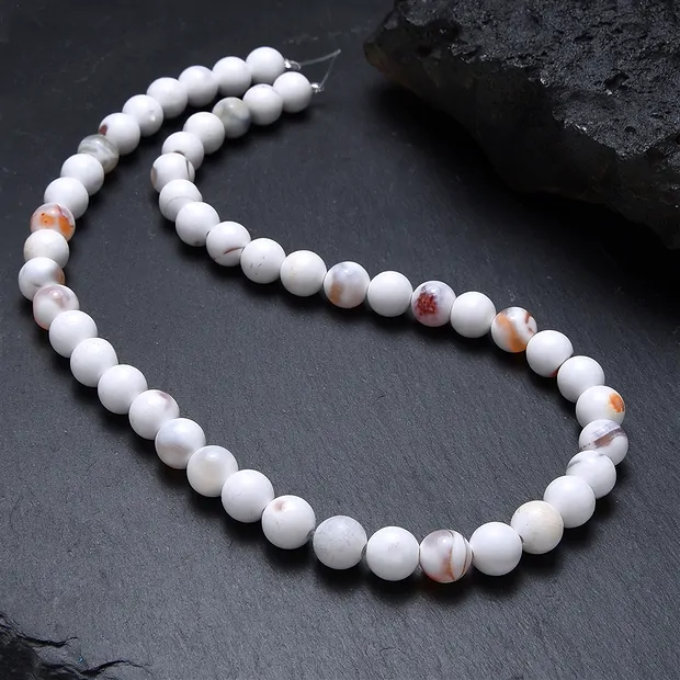 Rang de collier boules, Agate (Agate (blanche) de Mongolie), 08mm (38cm) | Marco Schreier