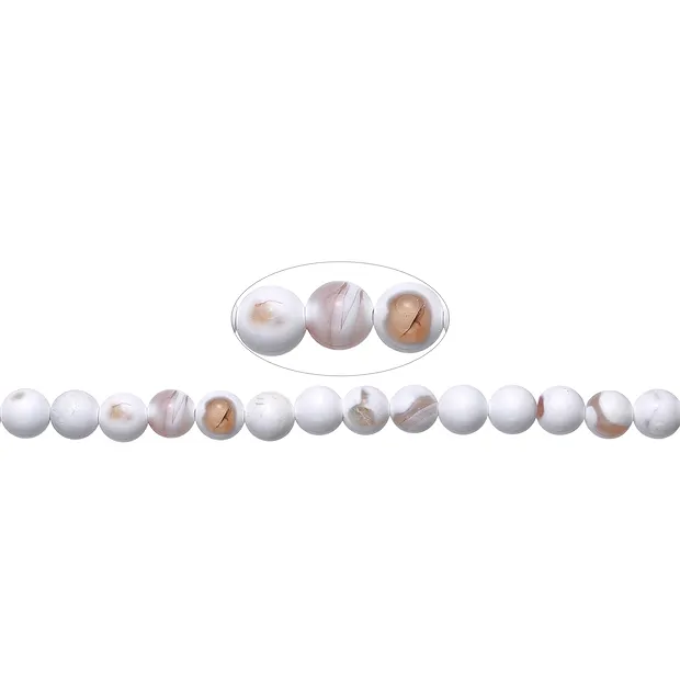 String Beads, Agate (white), 08mm (38cm) | wholesaler gems & healing stones