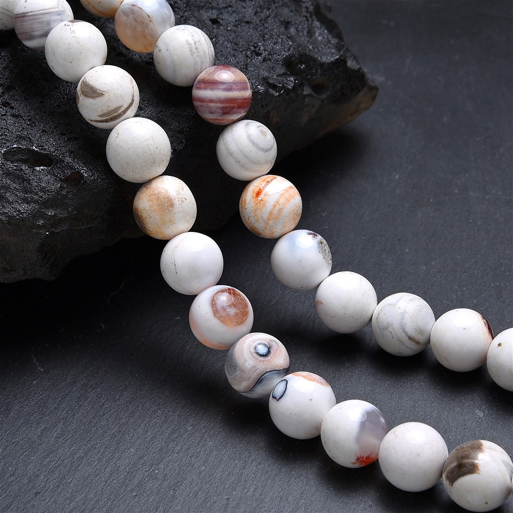 String Beads, Agate (white), 10mm (38cm) | wholesaler gems & healing stones
