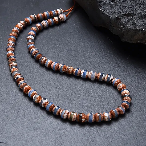 String Beads, Agate (Mongolia agate brown-white-blue), 06mm, faceted (36cm) | Marco Schreier