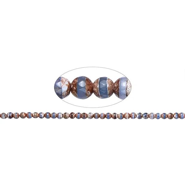 Rang de collier boules, Agate (Agate de Mongolie brun-blanc-bleu), 06mm, à facettes (36cm) | Marco Schreier