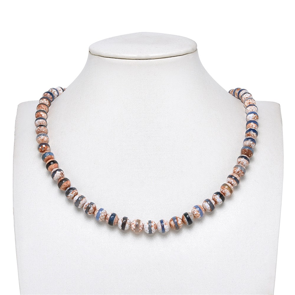String Beads, Agate (Mongolia agate brown-white-blue), 08mm, faceted (36cm) | Marco Schreier