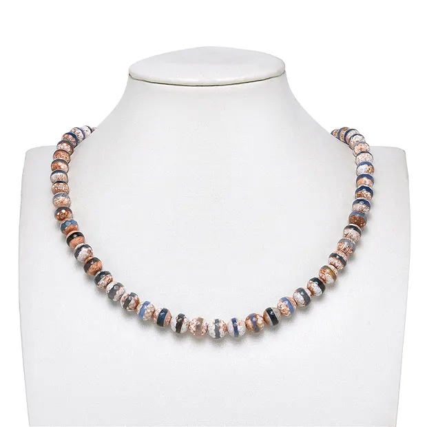 Rang de collier boules, Agate (Agate de Mongolie brun-blanc-bleu), 08mm, à facettes (36cm) | Marco Schreier