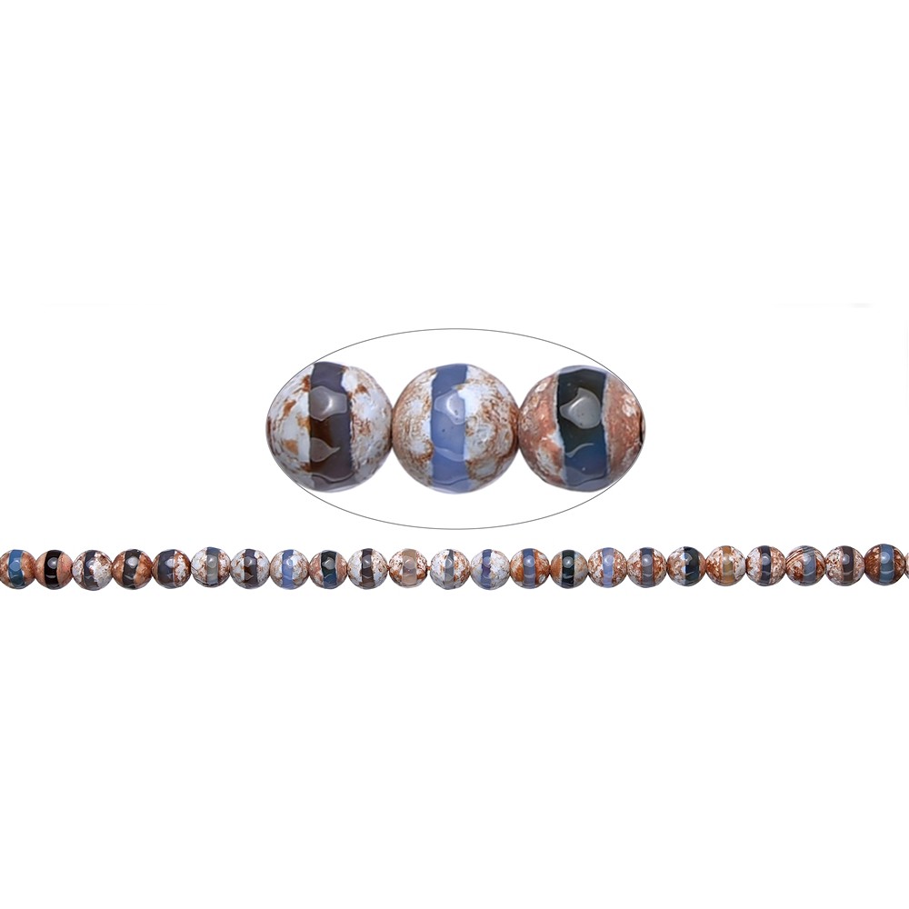 String Beads, Agate (Mongolia agate brown-white-blue), 08mm, faceted (36cm) | Marco Schreier