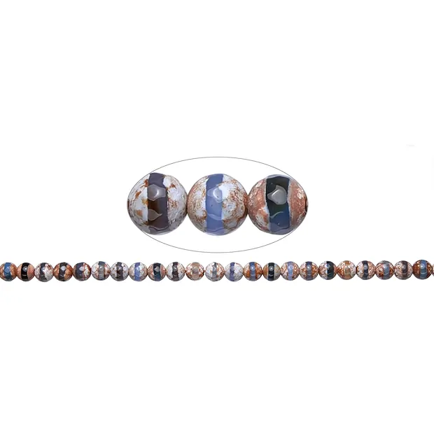 String Beads, Agate (Mongolia agate brown-white-blue), 08mm, faceted (36cm) | Marco Schreier